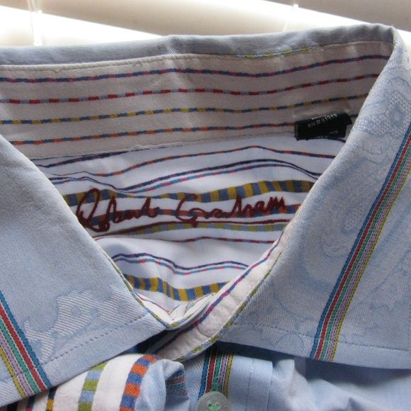 Robert Graham Mens Large Shirt Flip Cuff Blue Paisley - Picture 4 of 10